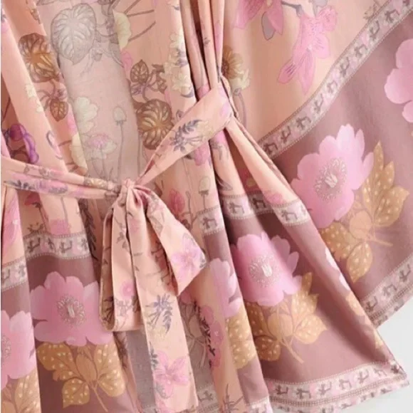 Bohemian Dahlia Floral Print Kimono Mini Dress - Picture 6 of 12